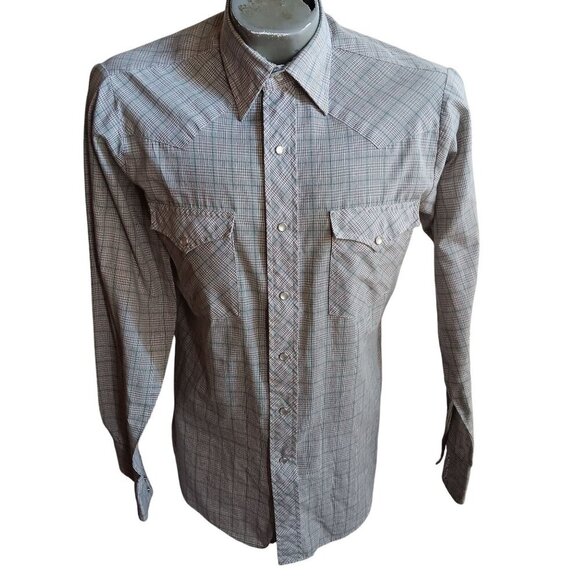 Vintage  Rockabilly Western Shirt Lee 1980s Thin PLaid Snap Cowboy Medium Plaid - Picture 1 of 5